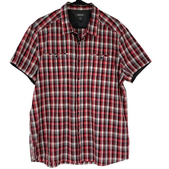 Mens Kenneth Cole Button Shirt Short Sleeve XL Plaid Relaxed 3731 EUC - Picture 1 of 7